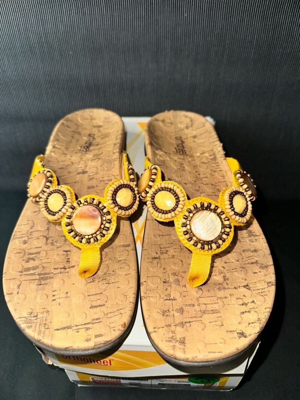 No.15 Orthaheel Fiji Women's Beaded Thong Sandals in Mustard